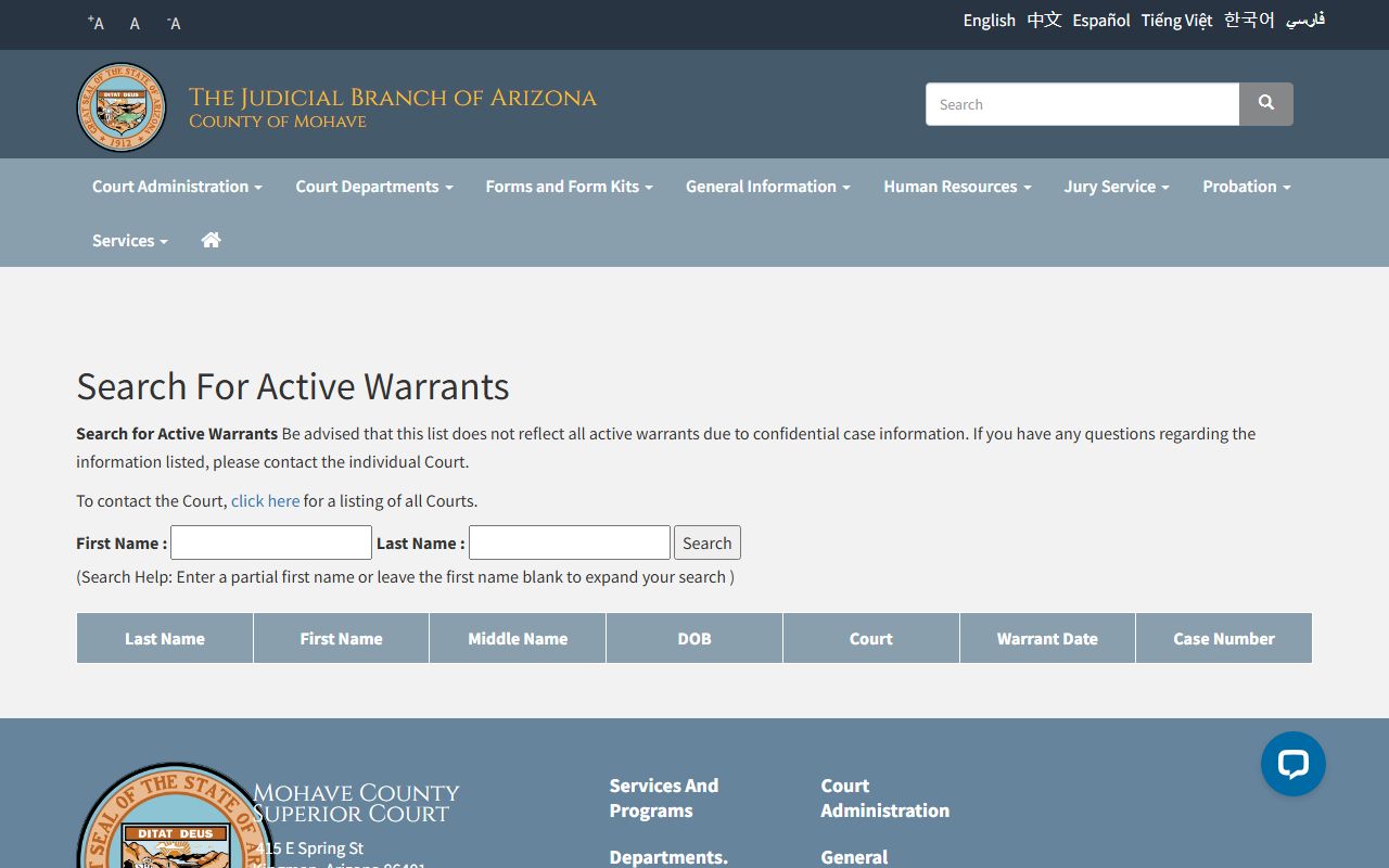 Mohave County online warrant search tool for checking active warrants