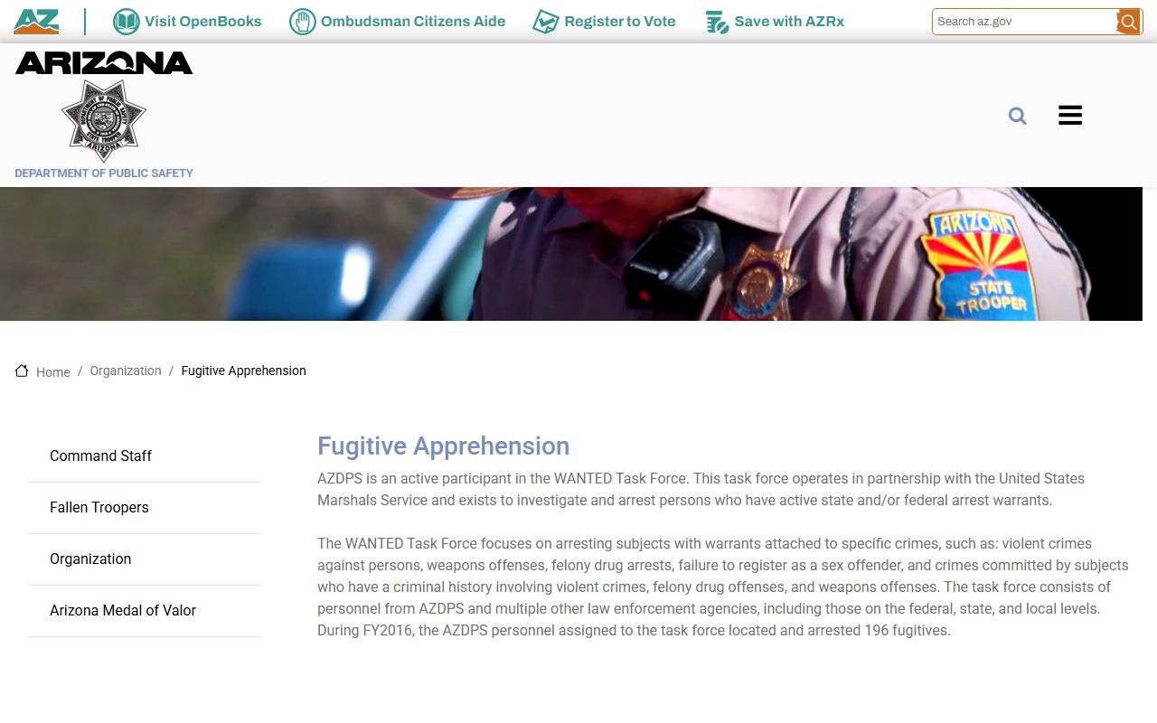 Arizona DPS fugitive apprehension unit information page